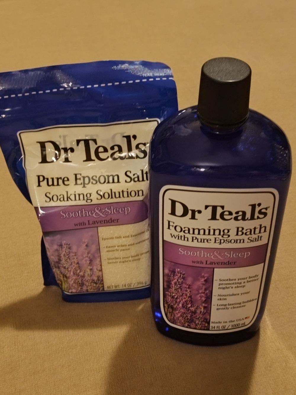 Dr Teal's Soothe & Sleep Lavender Foaming Bath (34oz) & Epsom Salt (14oz) Duo